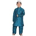VASTRAMAY Boys' Turquoise Silk Blend Kurta Pyjama Set with Cap-VASBKTQ001nPTQnC_32L