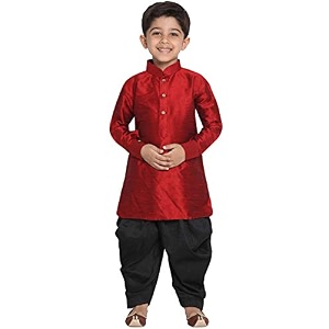 vastramay boys linen cotton kurta set for independence day celebrations- digital floral print ethnic wear with mandarin collar