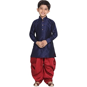 vastramay boys linen cotton kurta set for independence day celebrations- digital floral print ethnic wear with mandarin collar