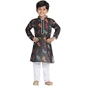 Vastramay Boys Linen Cotton Kurta Set for Independence Day Celebrations- Digital Floral Print Ethnic Wear with Mandarin Collar