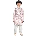 Vastramay Boys Linen Cotton Kurta Set for Independence Day Celebrations- Digital Floral Print Ethnic Wear with Mandarin Collar