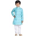 Vastramay Boys Linen Cotton Kurta Set for Independence Day Celebrations- Digital Floral Print Ethnic Wear with Mandarin Collar