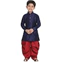 Vastramay Boys Linen Cotton Kurta Set for Independence Day Celebrations- Digital Floral Print Ethnic Wear with Mandarin Collar