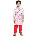 Vastramay Boys Linen Cotton Kurta Set for Independence Day Celebrations- Digital Floral Print Ethnic Wear with Mandarin Collar