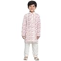 Vastramay Boys Linen Cotton Kurta Set for Independence Day Celebrations- Digital Floral Print Ethnic Wear with Mandarin Collar