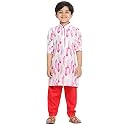 Vastramay Boys Linen Cotton Kurta Set for Independence Day Celebrations- Digital Floral Print Ethnic Wear with Mandarin Collar