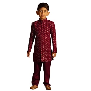 VASTRAMAY Boys VASTRAMAY Boys Maroon Sherwani Set