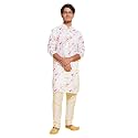 VASTRAMAY Boys YUVA Boys' Multicolor-Base-Cream Cotton Blend Kurta Pyjama Set