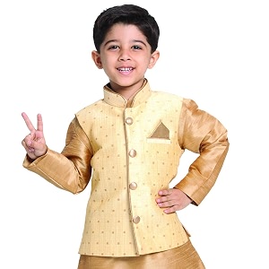 vastramay deep blue cotton silk blend boys nehru modi jacket