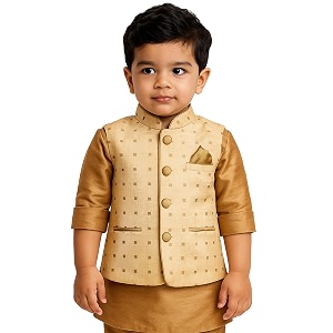 vastramay deep blue cotton silk blend boys nehru modi jacket