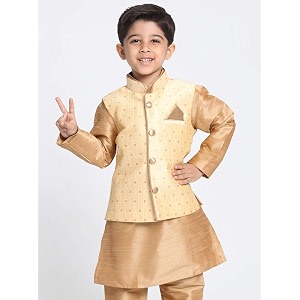 jbn creation boys39 gold silk blend nehru jacket vasbj009go for 18-24 months