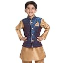 JBN Creation Boys' Persian Blue and Rose Gold Silk Blend Nehru Jacket_VASBJ009BU_18