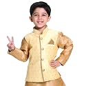 VASTRAMAY Deep Blue Cotton Silk Blend Boys Nehru Modi Jacket