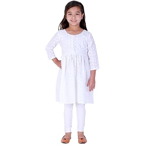 VASTRAMAY Girls Cotton Kurta Set - Chikankari