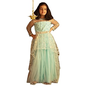 VASTRAMAY Girls Net Floral Lehenga Set