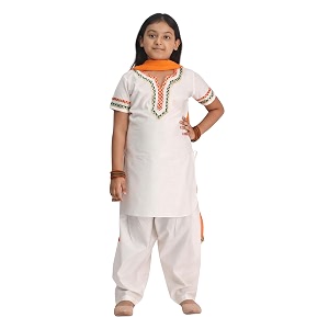 VASTRAMAY Girls White Viscose Kurta Set