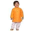 Vastramay Infant Boys Orange And White Cotton Blend Kurta Pyjama Set_VSHISBK066ORnPWH_20