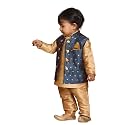 VASTRAMAY Infant Boys Persian Blue and Rose Gold Silk Blend Nehru Jacket_VSHISBJ009BU_14