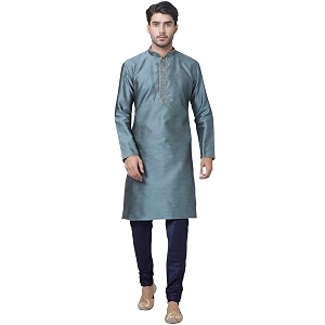 VASTRAMAY Mens Aqua Cotton Silk Blend Kurta