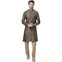 VASTRAMAY Men39s Black Cotton Silk Blend Kurta