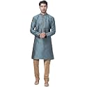 VASTRAMAY Men39s Aqua Cotton Silk Blend Kurta