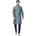 VASTRAMAY Men39s Aqua Cotton Silk Blend Kurta