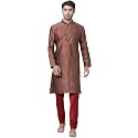 VASTRAMAY Men39s Maroon Cotton Silk Blend Kurta