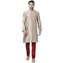VASTRAMAY Men39s Beige Cotton Silk Blend Kurta