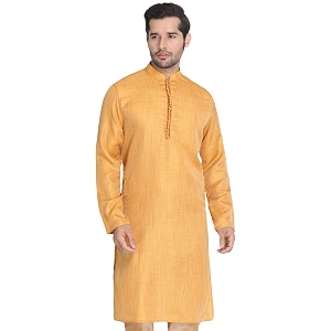 VASTRAMAY Mens Beige Cotton Silk Blend Kurta