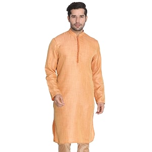 VASTRAMAY Mens Beige Cotton Silk Blend Kurta