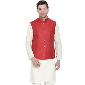 VASTRAMAY Mens Beige Cotton Blend Ethnic Jacket