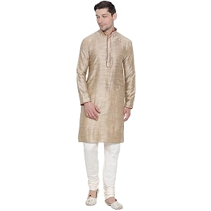 VASTRAMAY Mens Beige Cotton Kurta and Pyjama