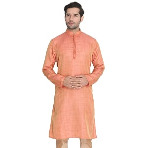 VASTRAMAY Mens Beige Cotton Silk Blend Kurta