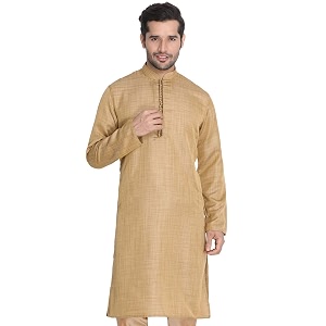 VASTRAMAY Mens Beige Cotton Silk Blend Kurta