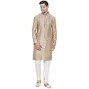 VASTRAMAY Men39s Beige Cotton Kurta and Pyjama