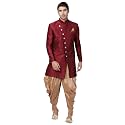 VASTRAMAY Men39s Beige Silk Blend Sherwani Set