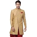 VASTRAMAY Men's Beige Silk Blend Sherwani Only Top