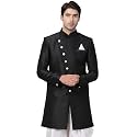 VASTRAMAY Men's Black Silk Blend Sherwani Only Top_VASMIW005BL_46