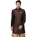 VASTRAMAY Men's Coffee Silk Blend Sherwani Only Top_VASMIW005CO_46