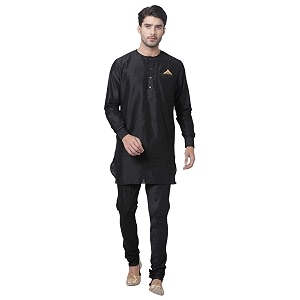 VASTRAMAY Mens Black Cotton Blend Kurta and