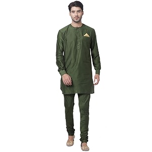 VASTRAMAY Mens Black Cotton Blend Kurta and