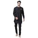 VASTRAMAY Men39s Black Cotton Blend Kurta and
