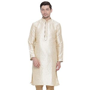 VASTRAMAY Mens Blue Cotton Silk Blend Kurta