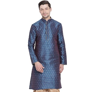 VASTRAMAY Mens Blue Cotton Silk Blend Kurta