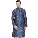 VASTRAMAY Men39s Blue Cotton Silk Blend Kurta