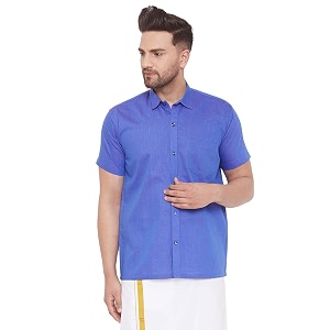 VASTRAMAY Mens Blue Cotton Blend Shirt VASMSH003BU