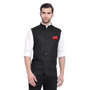 VASTRAMAY Mens Cotton Silk Nehru Jacket -