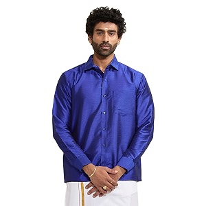 VASTRAMAY Mens Ethnic Silk Blend Shirt Full