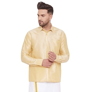 VASTRAMAY Mens Ethnic Silk Blend Shirt Full