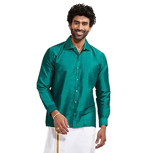 VASTRAMAY Mens Ethnic Silk Blend Shirt Full